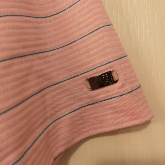 Tiger Woods Collection Nike golf polo shirt mens Xl Xlarge pink striped dri-fit - Picture 3 of 8